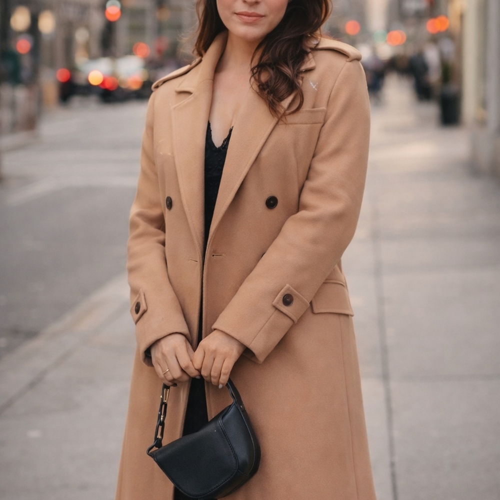 All Saints Camel Double-Breasted Trench Coat